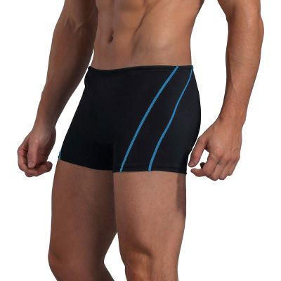 Leshang Mens Swimming Boxers Trunks Drawstring Swim Shorts Males Swimsuit for Polyester PBT Fabric Quick Drying (Black&Aqua, 40)