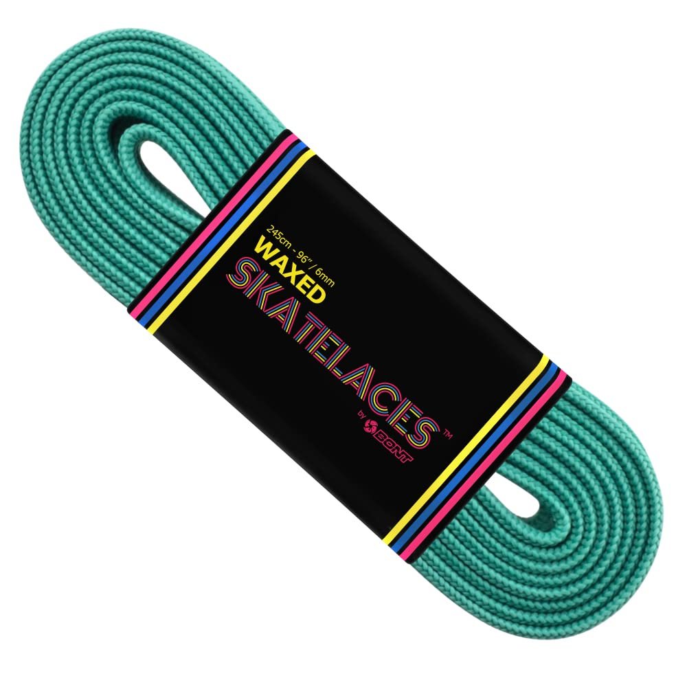 Bont Skates Waxed Laces - 6mm & 8mm - 47" 71" 79" 96" 108" - Hockey Roller Ice Figure Roller Derby Skating Laces - Roller Derby Skate Lace - Misty Teal (8mm Wide / 47 inch / 120cm)