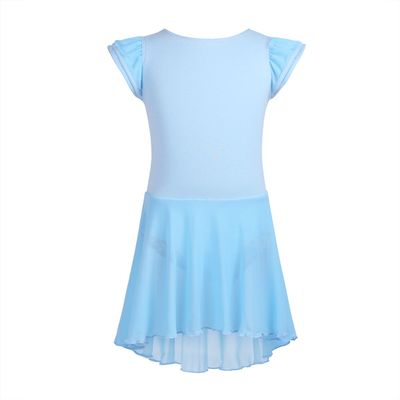 VernLan Toddler Girls Ruffle Flutter Sleeve Gymnastic Leotard Ballet Dance Dress with Irregular Mesh Skirt Sky Blue 3-4