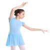 VernLan Toddler Girls Ruffle Flutter Sleeve Gymnastic Leotard Ballet Dance Dress with Irregular Mesh Skirt Sky Blue 3-4 view 3