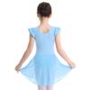 VernLan Toddler Girls Ruffle Flutter Sleeve Gymnastic Leotard Ballet Dance Dress with Irregular Mesh Skirt Sky Blue 3-4 view 4