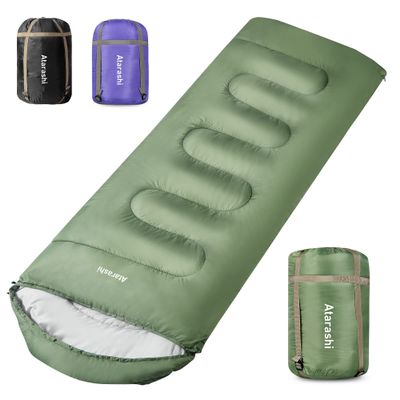 Atarashi Wide Sleeping Bags for Adults, Mens Sleeping Bags for Camping, Hiking and Outdoors, 3-4 Seasons Warm Cold Weather, Lightweight, Portable, Green Large Size with Compression Sack, 40''X87''
