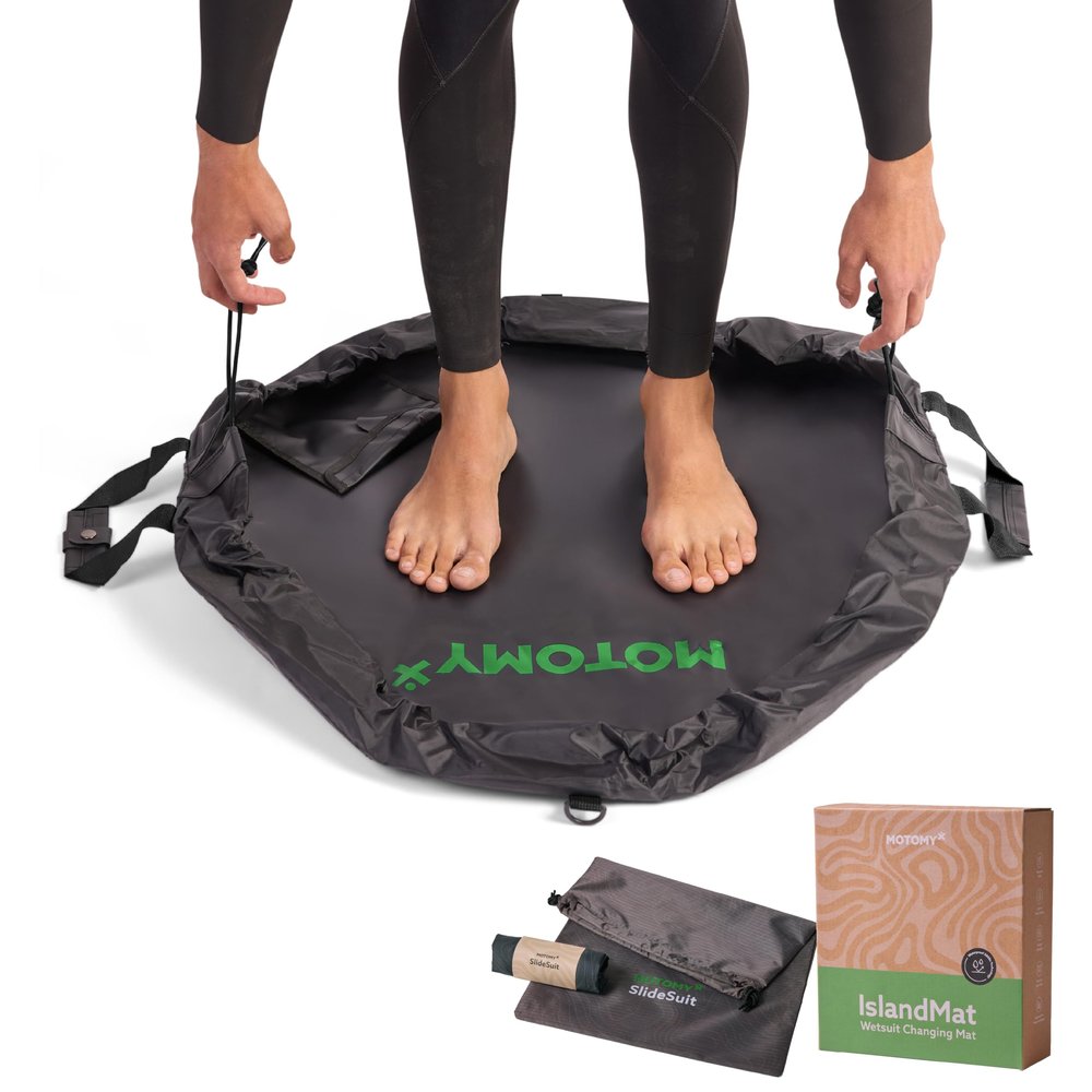 IslandMat Wetsuit Changing Mat; Compact 2-in-1 Wetsuit Bag with Waterproof 5000X Tech; Keep You & Surfing Accessories Clean; Keep Your Car Clean & Dry; Surf Gift for Water Sports, Scuba & Diving