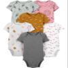 Simple Joys by Carter's Baby Girls' Short-Sleeve Bodysuit, Pack of 6, Multicolor/Floral/Forest Animals/Owl/Sheep, Preemie view 1