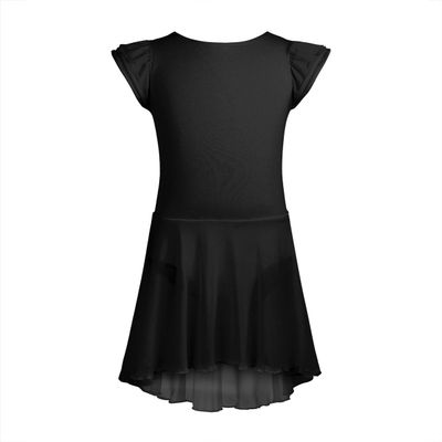 VernLan Toddler Girls Ruffle Flutter Sleeve Gymnastic Leotard Ballet Dance Dress with Irregular Mesh Skirt Black 5-6