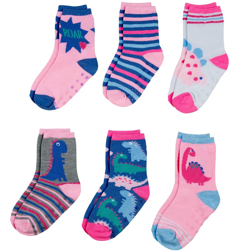PEAK 2 PEAK Unisex Infant, Baby and Toddler 6-Pack assorted Ankle Socks - Designs and Colors (Dinosaur, GNKB4929-1)