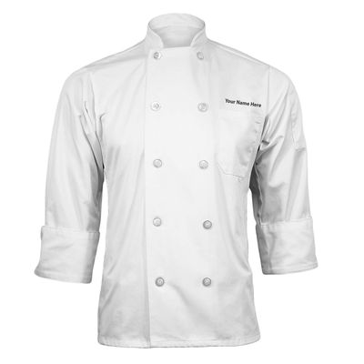 ChefsCloset Embroidered/Personalized Poplin Long Sleeve White Chef Coat/Jacket - Unisex -Small