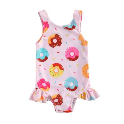 xkwyshop Toddler Baby Girl Swimsuit One Piece Swimwear, Sleeveless Crab/Donut Toddler Baby Girl Bathing Suit Beachwear (Pink + Donut, 6-12 Months)