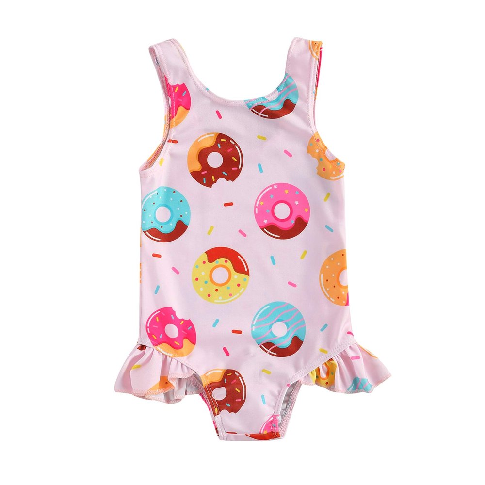 xkwyshop Toddler Baby Girl Swimsuit One Piece Swimwear, Sleeveless Crab/Donut Toddler Baby Girl Bathing Suit Beachwear (Pink + Donut, 6-12 Months)