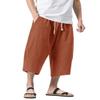 MAGNIVIT Wide Pants for Men Knee Length Cotton Linen Capri Shorts with Pocket Brick Red 36 view 1