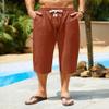 MAGNIVIT Wide Pants for Men Knee Length Cotton Linen Capri Shorts with Pocket Brick Red 36 view 2