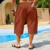 MAGNIVIT Wide Pants for Men Knee Length Cotton Linen Capri Shorts with Pocket Brick Red 36 view 3