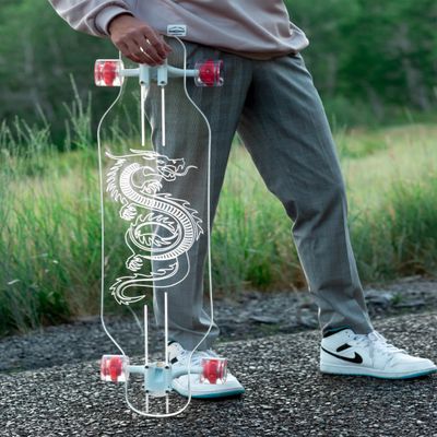 GHOST BOARDS Clear Longboard Skateboard - Transparent Acrylic Long Boards with Light-Up LED Wheels for Smooth Rides - Ride The Streets in Style with Longboard Built for Beginners & Pros Alike