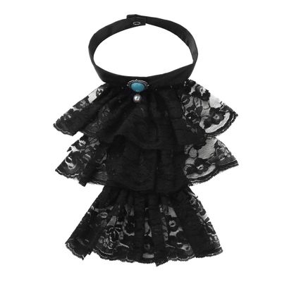 renvena Victorian Steampunk Chiffon Jabot Neck Ruff Collar Mini Cape White Colonial Cuffs Costume Accessory Black 1PCS