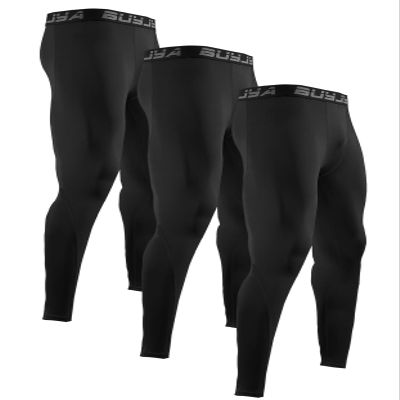 BUYJYA 3 or 5 Pack Men's Compression Pants Running Tights Workout Leggings Athletic Cool Dry Yoga Gym Clothes Gift Black-Black-Black