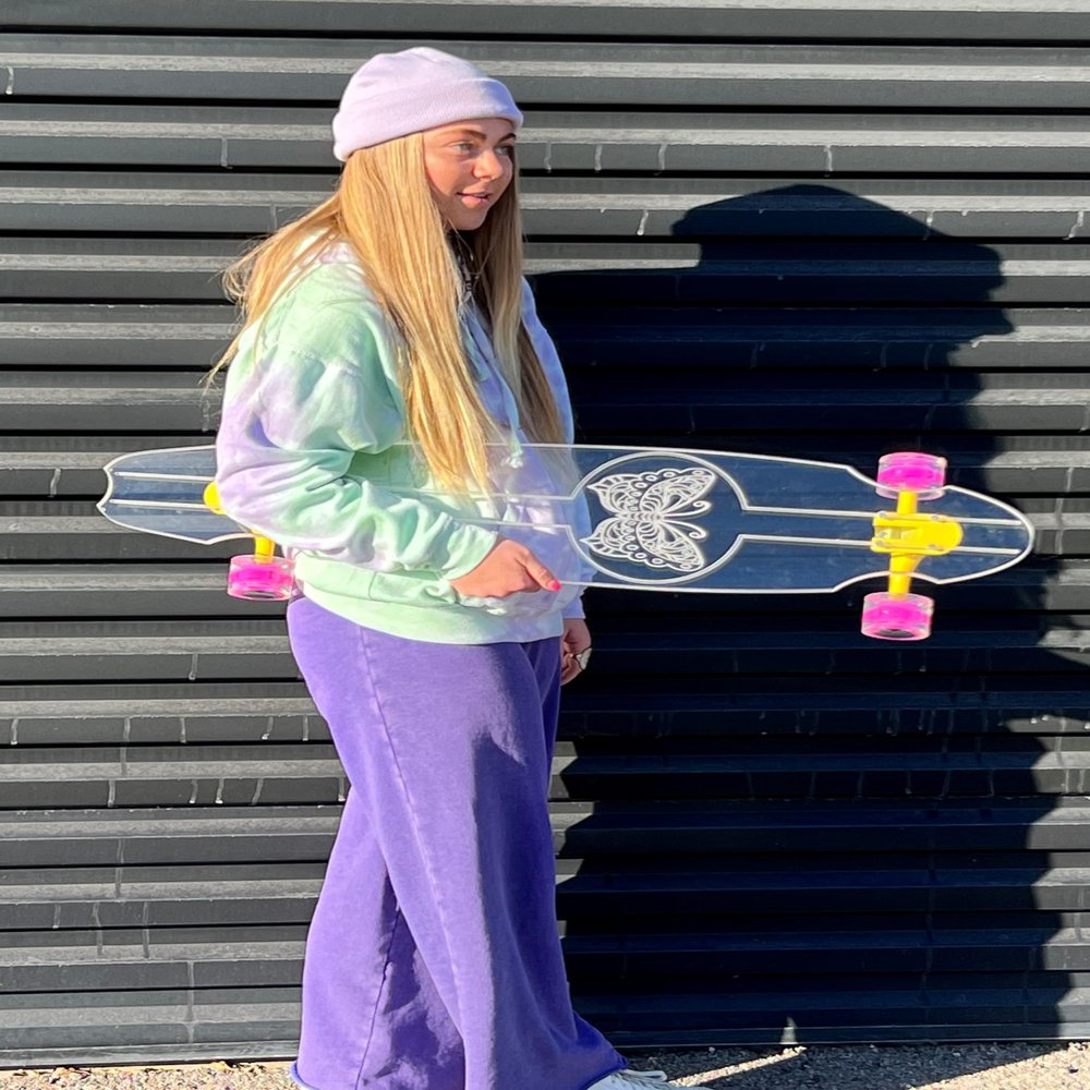 GHOST BOARDS Clear Longboard Skateboard - Transparent Acrylic Long Boards with Light-Up LED Wheels for Smooth Rides - Ride The Streets in Style with Longboard Built for Beginners & Pros Alike