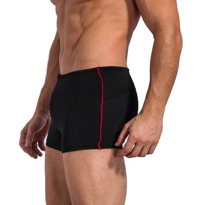Leshang Mens Swimming Boxers Trunks Drawstring Swim Shorts Males Swimsuit for Polyester PBT Fabric Quick Drying (Black&Sport red, 30)