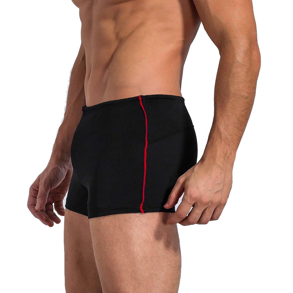 Leshang Mens Swimming Boxers Trunks Drawstring Swim Shorts Males Swimsuit for Polyester PBT Fabric Quick Drying (Black&Sport red, 30)