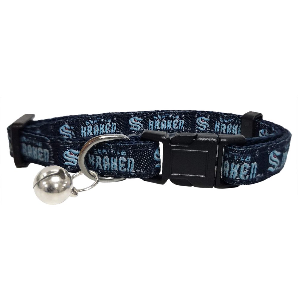 Pets First NHL Seattle Kraken CAT Collar Adjustable Break-Away Collar for Cats with Licensed Team Name & Logo. Cute & Fashionable Hockey Sports Cat Collar with Metal Jingle Bell