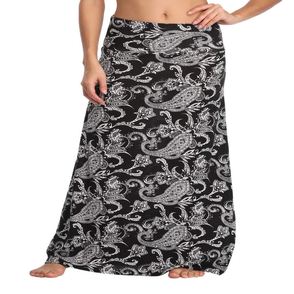 EXCHIC Women's Boho Flod Over Long Maxi Skirt Elastic High Waisted Long Skirts for Women (5, XX-Large)