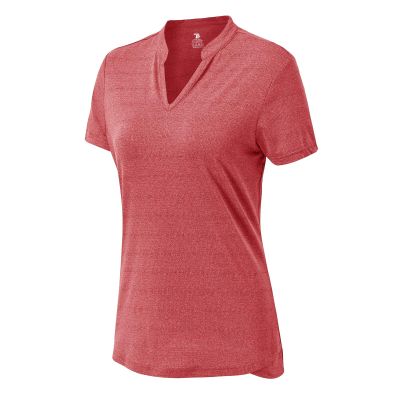 BASUDAM Women's Golf Polo Shirts V-Neck Short Sleeve Collarless Tennis Running T-Shirts Quick Dry Red M