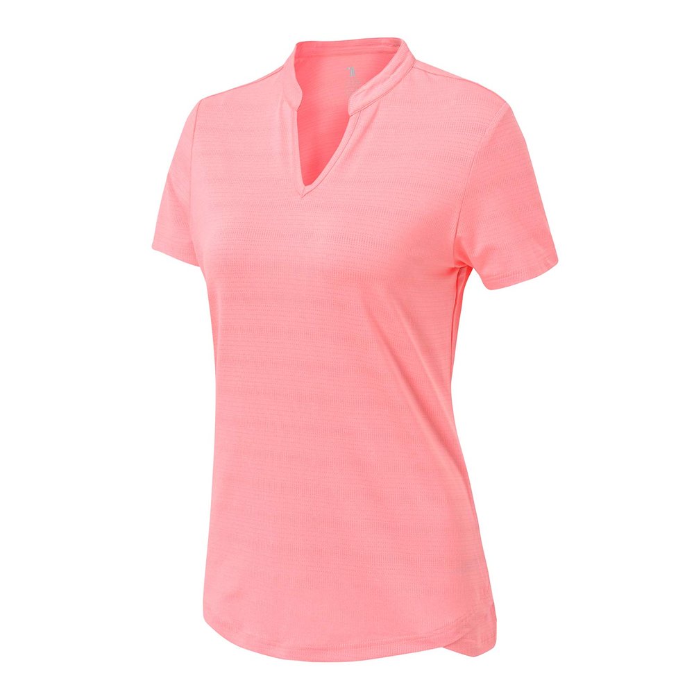 BASUDAM Women's Golf Polo Shirts V-Neck Short Sleeve Collarless Tennis Running T-Shirts Quick Dry Pink L