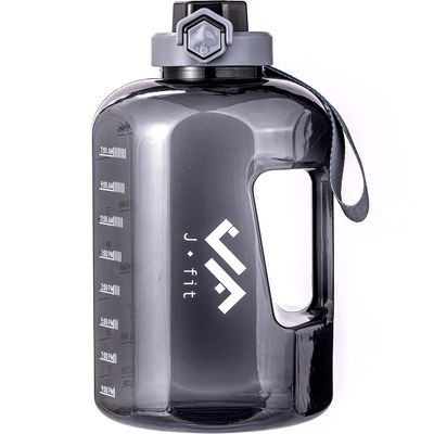 JFIT BPA Free Reusable Sports Water Bottle w/Time Markers, Leakproof Flip-Top Lid & Carry Strap Durable PETG, 2.28" Wide-Mouth for Ice Eco-Friendly, Odor-Free & Easy to Clean -Black-73oz