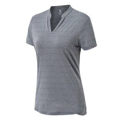 BASUDAM Women's Golf Polo Shirts V-Neck Short Sleeve Collarless Tennis Running T-Shirts Quick Dry Dark Grey XL
