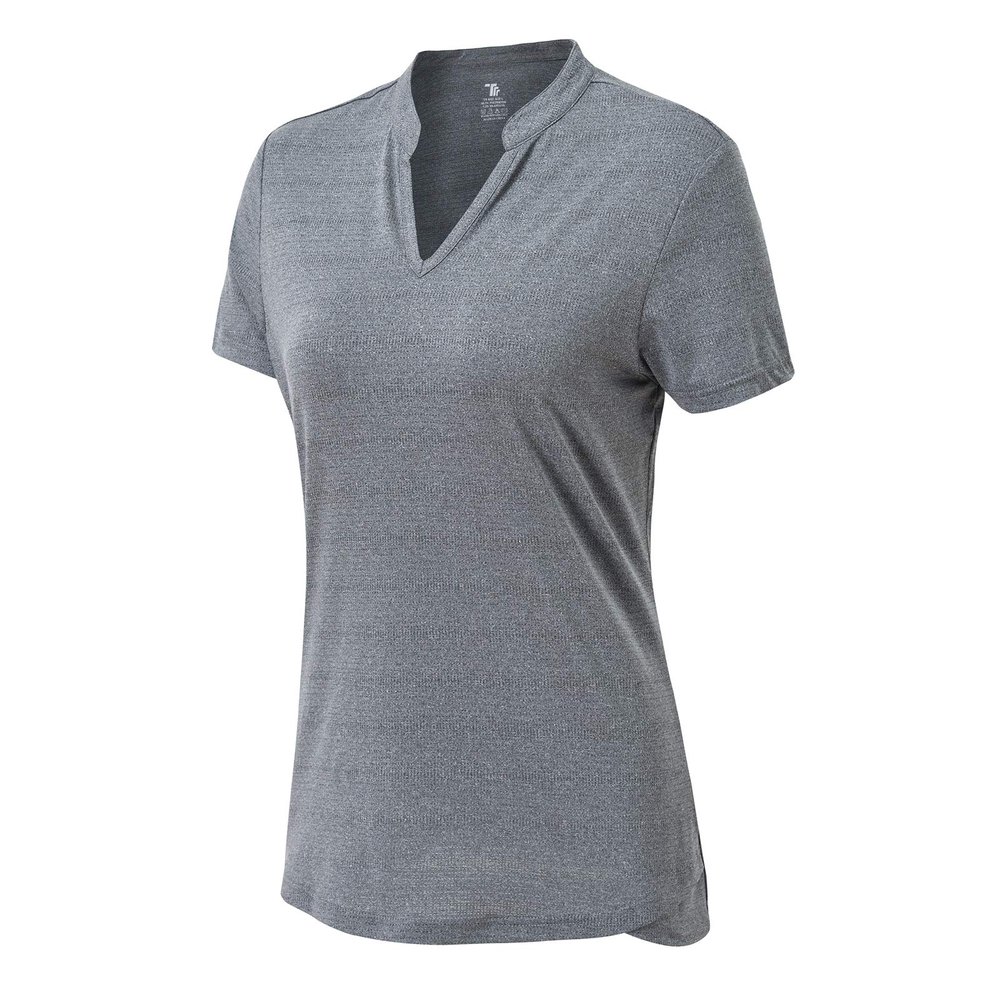 BASUDAM Women's Golf Polo Shirts V-Neck Short Sleeve Collarless Tennis Running T-Shirts Quick Dry Dark Grey XL