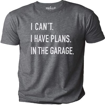 I Can't I Have Plans in The Garage | Funny Mechanic T Shirt (Small, Dark Heather Gray)