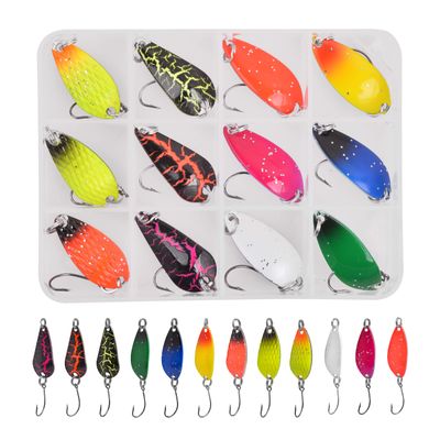 Fishing Spoons Metal Fishing Lures for Trout,12pcs Trout Lures Single Hook Casting Lure Mini Fishing Jigs Trolling Spoon Lure for Bass Crappie Char Perch