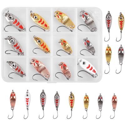 Trout Spoons Fishing Spoons Lures Kit,12pcs Trout Lures Single Hook Hard Metal Baits Mini Fishing Jigs Casting Trolling Spoon Lure for Crappie Char Perch Sunfish Trout