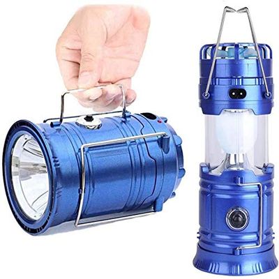 AMZSTAR Camping Lantern with a Mini Fan,Portable Bright Solar Rechargeable Outdoor Flashlights Tent Light with USB Power Bank for Hiking,Hunting,Camping (Blue)