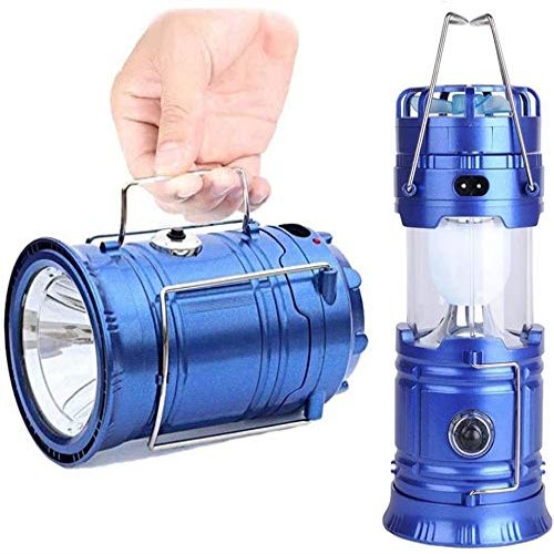 AMZSTAR Camping Lantern with a Mini Fan,Portable Bright Solar Rechargeable Outdoor Flashlights Tent Light with USB Power Bank for Hiking,Hunting,Camping (Blue)