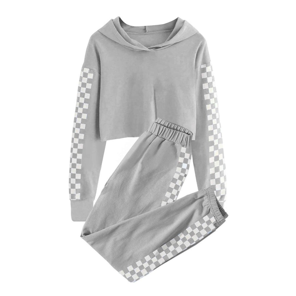 Mukola Girls 2 Piece Cute Plaid Outfits Crop Top Sweatshirt and Pants Set Fashion Kids Summer Outfit 5-6 Years