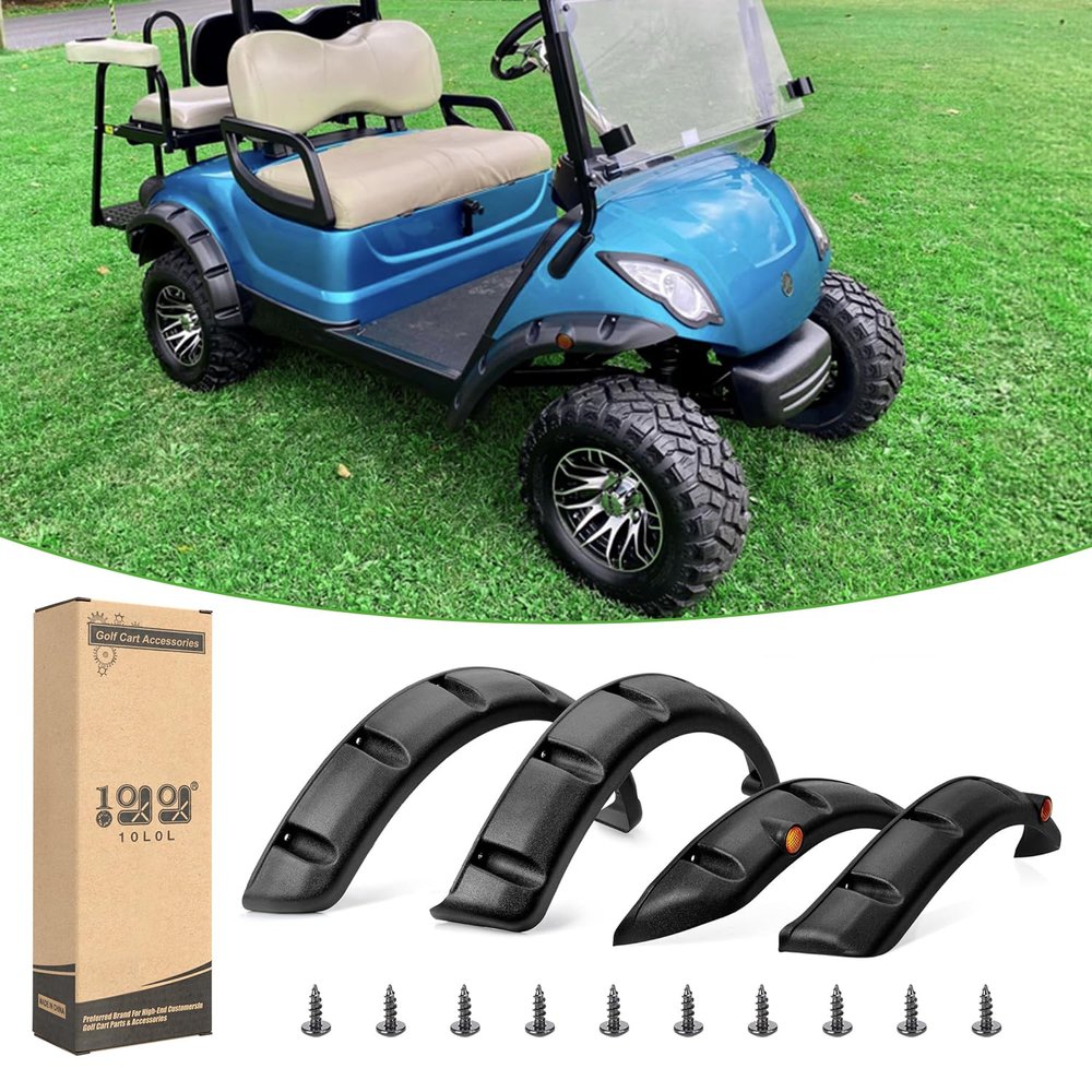 10L0L 4PCS Golf Cart Fender Flares, Exact for Standard Yamaha G29 & Drive 2007-2016, Impact-Resistant ABS Plastic Mud Guards with Reflectors & Stainless Steel Hardware - Not for Modified Carts