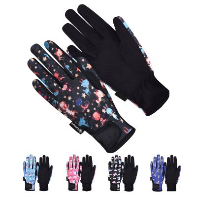 ChinFun Horse Riding Gloves Equestrian Gloves Kids for Boys Girls Horseback Grip Gloves Youth Children Rider Mitts Riding Sports Outdoor Bike Gardening Cycling Running Cartoon Animals Black Size L