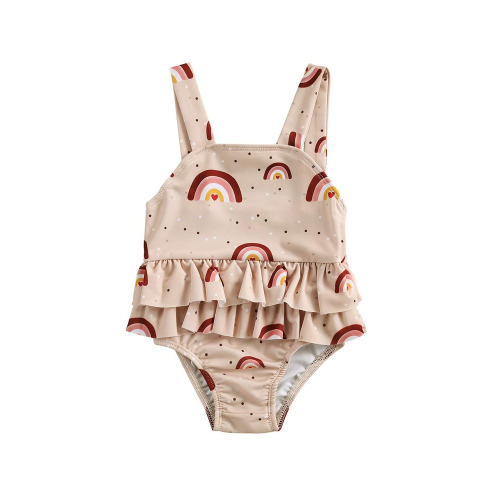 Toddler Baby Girls One Piece Swimsuit Rainbow Cami Backless Ruffle Bathing Suits Beach Swimwear (2-3T,Apricot Rainbow)