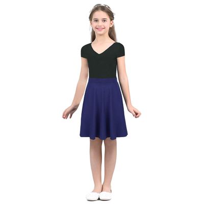 Loyan Kids Girls Solid Color Knee Length A-line Pleated Skirt School Uniform Daily Wear Navy_Blue 6