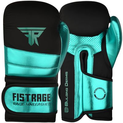 FISTRAGE Boxing Gloves Metallic Leather MMA Training Muay Thai Kick Boxing Sparring Heavy Bag Workout Glove Mitts for Men & Women (FluoroGreen-Black, 14 OZ)