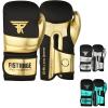 FISTRAGE Boxing Gloves Metallic Leather MMA Training Muay Thai Kick Boxing Sparring Heavy Bag Workout Glove Mitts for Men & Women (Golden-Black, 10 OZ) view 1