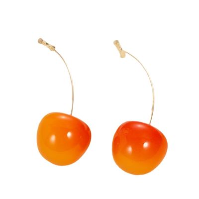 Red Cherry Drop Earrings - Acrylic & Resin Simulated Fruit - Cute Dangle Earrings for Women - Yellow