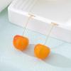 Red Cherry Drop Earrings - Acrylic & Resin Simulated Fruit - Cute Dangle Earrings for Women - Yellow view 2