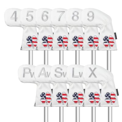 Craftsman Golf White 11pcs /Set USA US Flag Clover Leather Golf Club Iron Covers Headcover
