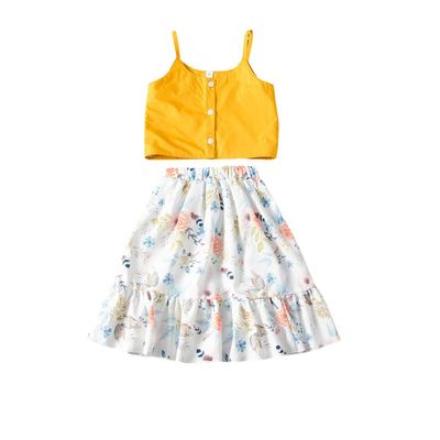 FYBITBO Toddler Baby Girl Summer Clothing Cami Crop Tank Top+Sunflower Floral Skirt Dress 2Pcs Clothes Outfits Set (1-2T,A-Tank Top Floral)