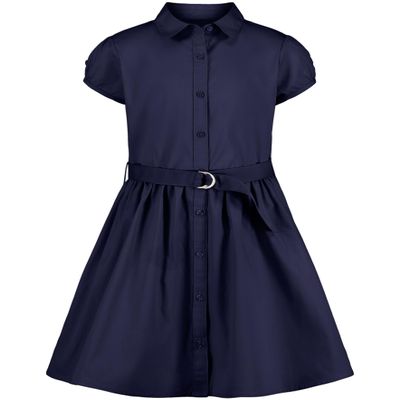 Nautica Girls School Uniform Short Sleeve Shirtdress Dress, Navy Blue, 16 US