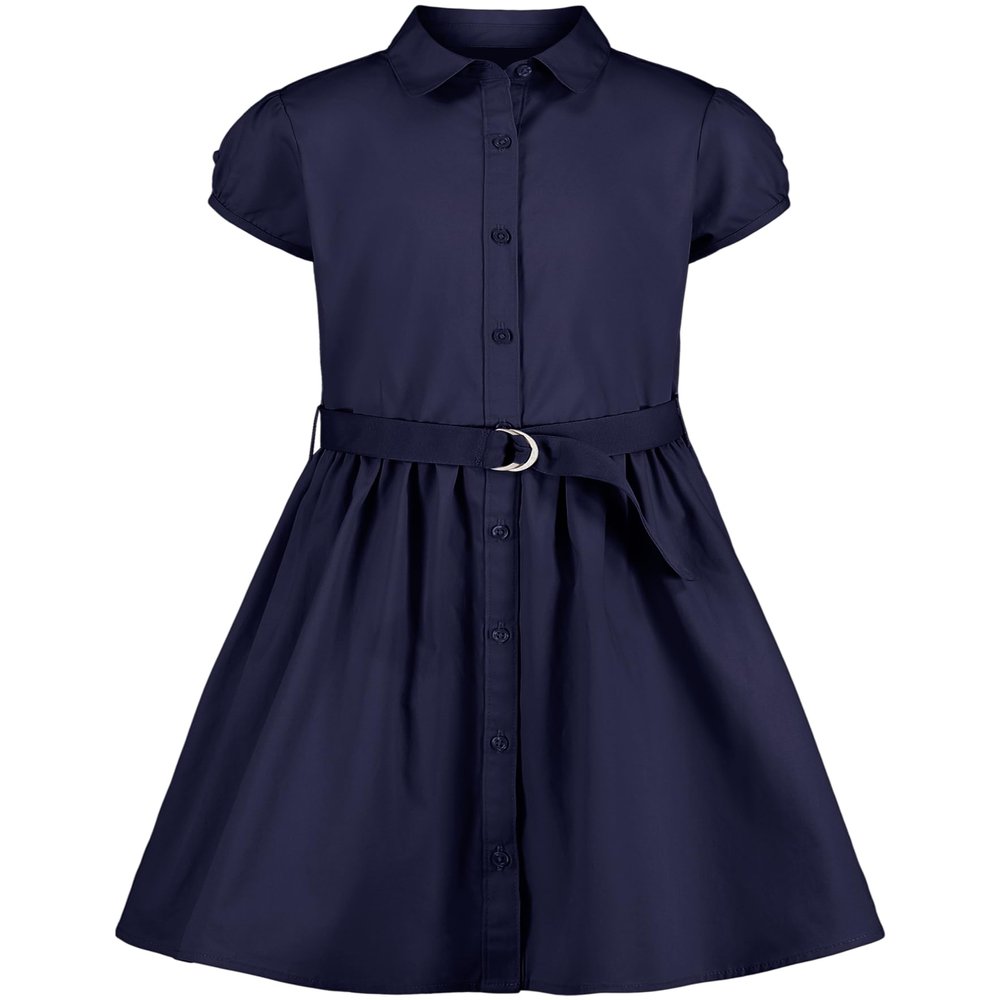 Nautica Girls School Uniform Short Sleeve Shirtdress Dress, Navy Blue, 16 US
