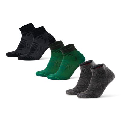 DANISH ENDURANCE Hiking Socks, Low Cut, Merino Wool Socks, Winter, Anti Blister, Thermal Socks Unisex, 3-Pack, Multicolor (1x Black, 1x Dark Green, 1x Grey), Large