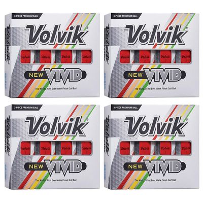 Volvik New Vivid 3-Piece High Visibility Premium Matte Finish Color Golf Balls 4 Dozen (48 Balls) - Red Color
