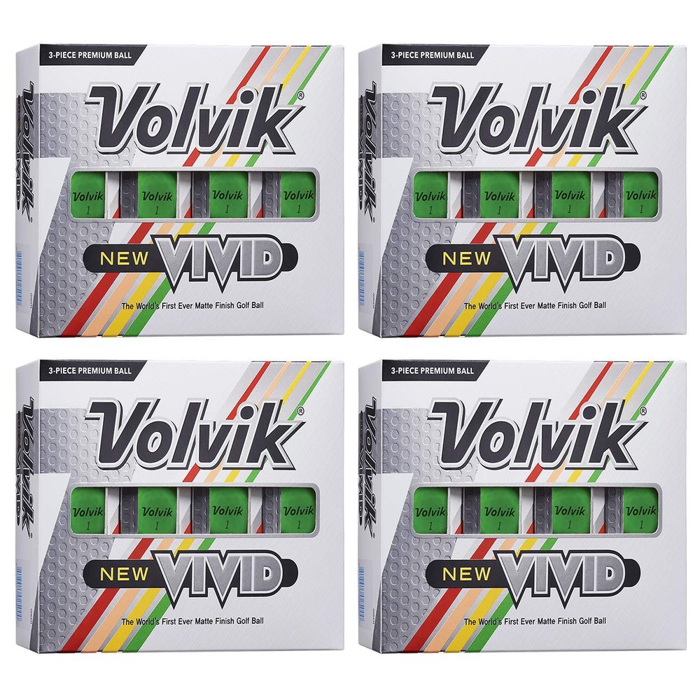 Volvik New Vivid 3-Piece High Visibility Premium Matte Finish Color Golf Balls 4 Dozen (48 Balls) - Green Color